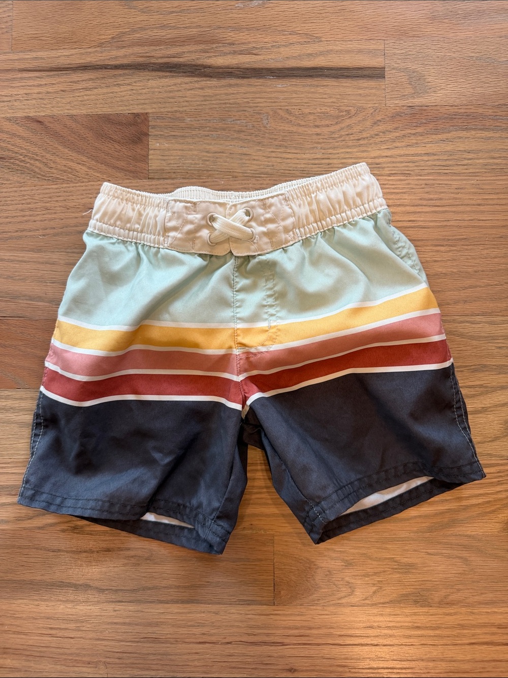 Kids Multicolor Stripe Swim Shorts - Cream, Mint & Navy